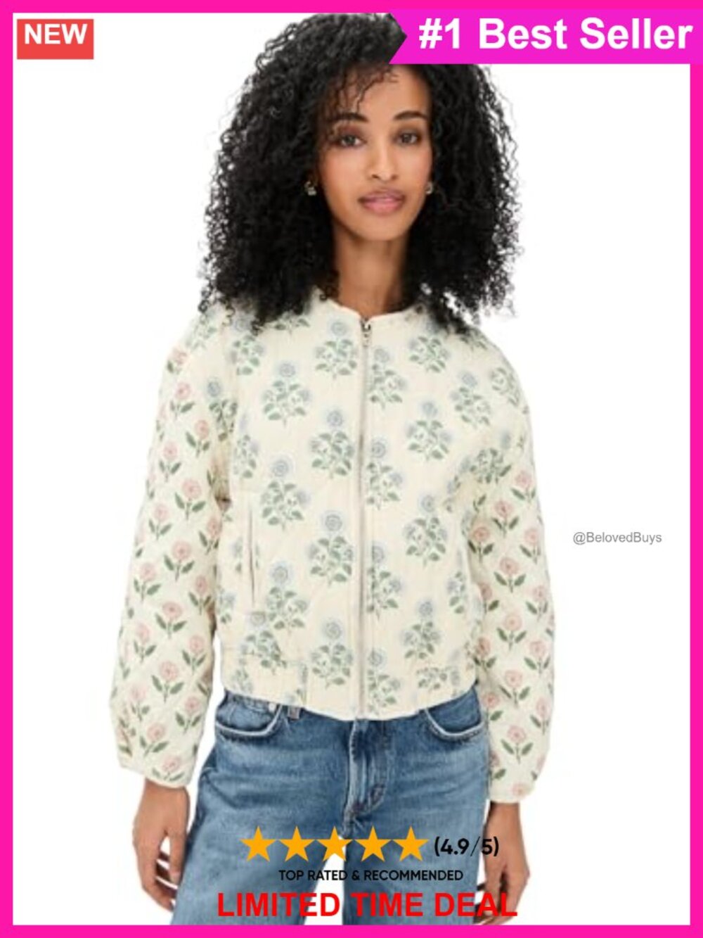 Quilted Floral Lightweight Jacket with Welt Pockets